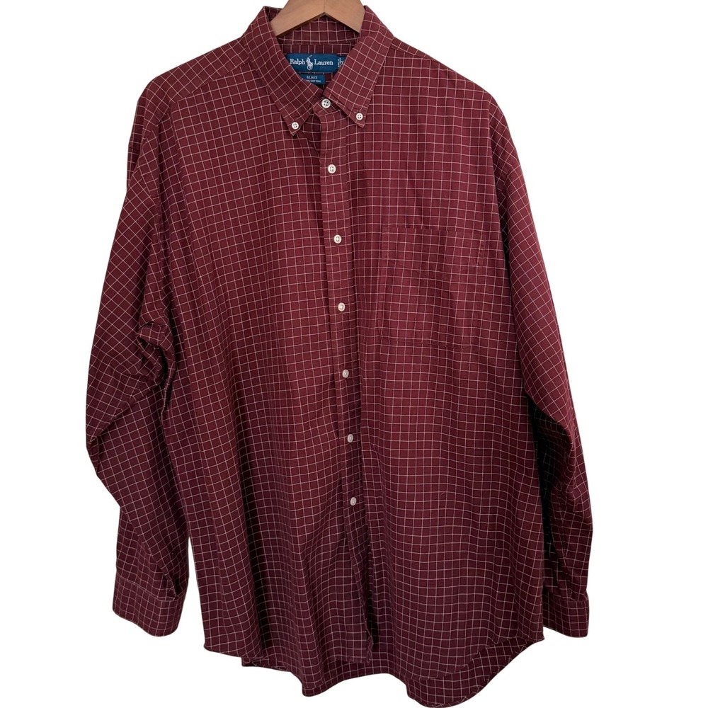 Polo Ralph Lauren Blake Mens XL Burgundy Windowpane Cotton Button Up Shirt